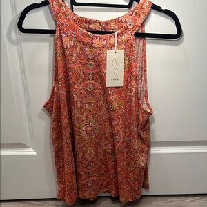 NWT Joie Women's Vibrant Paisley Sleeveless Tank Top -Orange and Pink 💯 Linen XL